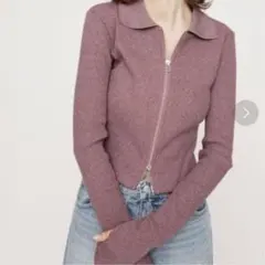 SLY FRONT ZIP CUT トップス　スライ ダブルジップ リブニット