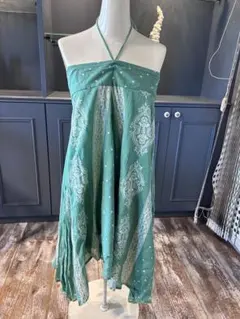 キャミワンピース グリーン ドット柄 yul