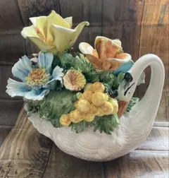 イタリア製陶花 陶器 陶花 ピンクのバラ インテリア イタリア置物 イタリア雑貨