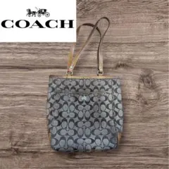 COACH コーチ シグネチャー柄 トートバッグ A4ベージュキャンバス レザー