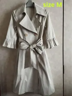 レディース 7分袖 スプリングコート トレンチコート ライトグレー M