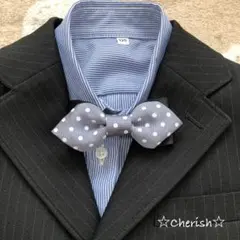 ☆蝶ネクタイ グレードット×ブラックリボン ハンドメイド キッズベビー☆再販12