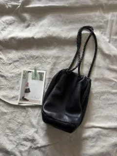 shiroさま専用 鹿革 ヌイトメル　ブラック　巾着バッグsize【M】