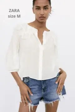 ZARA ザラ レース カラー シアー シャツ ブラウス M 短丈