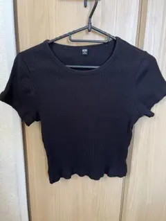 UNIQLOリブ編み ブラック 半袖 Tシャツ Mサイズ