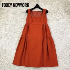フォクシーニューヨーク　エンパイア　ティアード　膝丈　ノースリーブ　ワンピース
