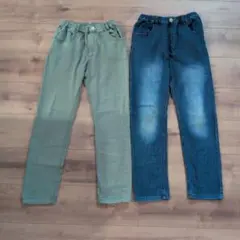 BREEZE 長ズボン2点セット（オリーブグリーン・デニム）裏起毛