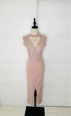 ピンク リブ編み ニットワンピース / Pink knitted dress