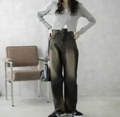 WEGO/ヴィンテージウォッシュカーブデニムパンツ ブラック系 S タグ付き