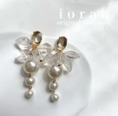 クリスタル風✳︎大ぶりパール✳︎ジャラジャラクリア✳︎ハンドメイドピアス　イヤリング