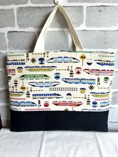 電車柄レッスンバッグ　絵本バッグ 入園入学　男の子　ハンドメイド