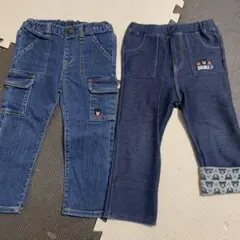 ミキハウス　ダブルビー　パンツ　2枚セット　デニム　レギパン　90