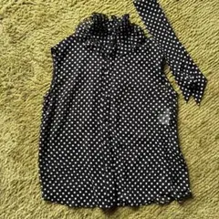 LoulouWilloughbyデシンドットフリルボウタイ ノースリーブブラウス