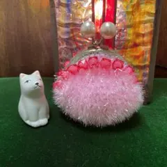 ファー素材のピンク小物入れ　ファッション小物入れ