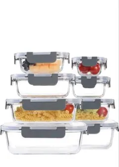 ガラス製食品保存容器8個セット スナップロック式蓋付き ガラス製