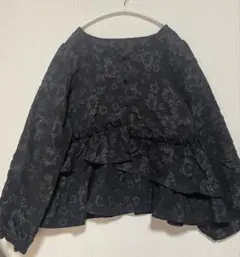 clette 花柄　刺繍　フリル　長袖　ブラウス　ブラックのサムネイル