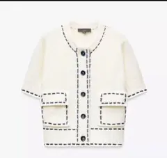 完売品 ZARA ステッチ入りショートスリーブニットジャケットM新品タグ付き