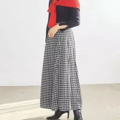 【未使用】ギンガムチェック ロングスカート ブラック 春服