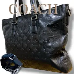 コーチ 良品 2way A4収納可 斜め掛け可 オプアート ビジネスバッグ 黒