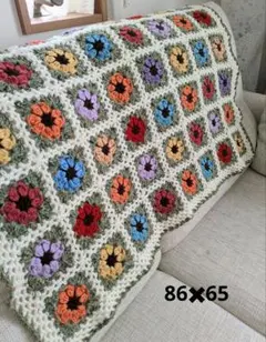 手編みブランケット☆お花畑☆コットン☆カラフル☆かぎ針編み