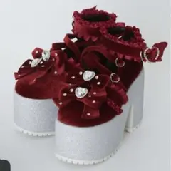 Ank Rouge キラキラビジューベロアリボン厚底シューズ レッドのサムネイル