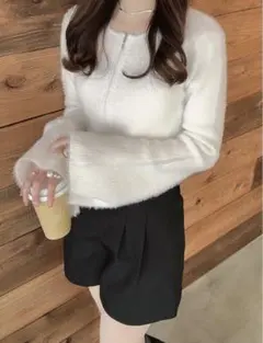 GRL フェザーニットダブルジップショート丈トップス[kz442]