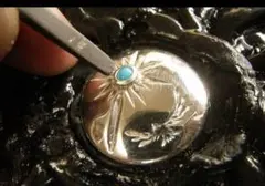 ターコイズ 　イーグル彫り　ハンドメイドシルバーコンチョ　金具指定可能　925