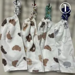 ❶おりこうエプロン　おりこうタオル　ハンドメイド　くまとクロワッサンと鳥　4点