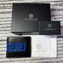 【未使用品】ヴェルサーチ グレカ レザー 二つ折り財布 ブラック 箱付き