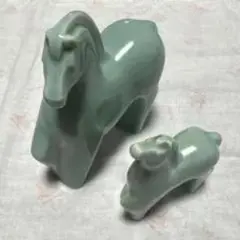 陶器製 馬と子馬の置物セット