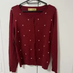【美品】CECI McBEE 花　ビーズ　長袖カーディガン　赤