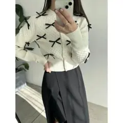 SNIDEL ホワイト リボンモチーフカーディガン