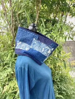 古布リメイク　藍染　襤褸　刺し子　コート　ストール　バッグ　セット 古布リメイク 藍染 襤褸 刺し子 コート ストール バッグ セット