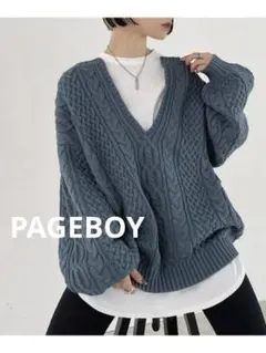 PAGEBOY ＼WEB限定アイテム／ケーブルVネックプルオーバー ブルーのサムネイル