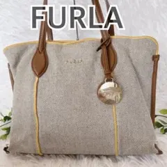 【良品】FURLA キャンバス トートバッグ ヴィットリア ロゴ金具 現行
