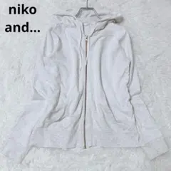 ニコアンド　パーカー　ジップアップ　羽織　フード　カジュアル　ホワイト　綿　L