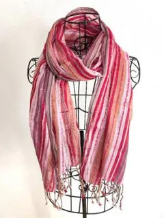 インド ラメ入り ストライプ模様のストール・ショール 新品