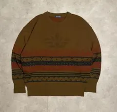 90s ビンテージ ブラウン ニット 幾何学模様 セーター グランパコア 古着