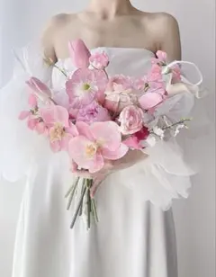 アーティフィシャルフラワーブーケ　春ブーケ　チューリップ　ピンク　前撮り　結婚式