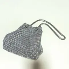 シルバー　巾着バッグ　パーティーバッグ　浴衣　着物　和装用バッグ