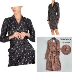 シルク100✨高級白タグ✨マックスマーラ　ロゴボタン　光沢感　ラップワンピース