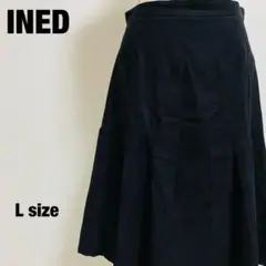 イネド INED 膝丈スカート フレア ブラック 薄手 Lサイズ 【698】