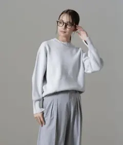 美品⭐️ナノユニバース 洗濯機洗い可リネンライクスウェット風ニットトップス