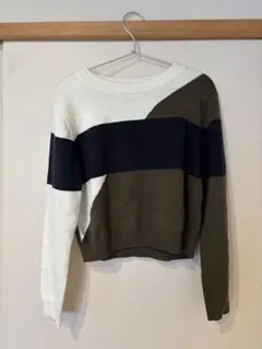 LOWRYSFARM ストライプ クロップドニットセーター