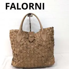 236○FALORNI 花びらの様なイントレチャート ベージュレザートートバッグ
