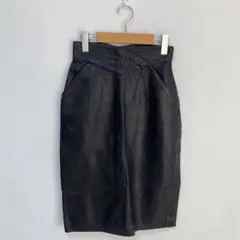 CONPIACERE】レザースカート　羊革　ミディ丈　日本製　ハイウエスト　黒