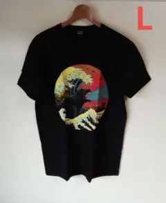 ゴジラ 富士山 北斎波 放射熱線 怪獣 映画Tシャツ(L)s47
