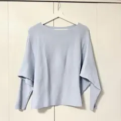 ライトブルー リブ編み ドルマンスリーブニット　 L