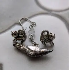 【セール】猫,鳥デザインピアス　猫両耳　鳥片耳