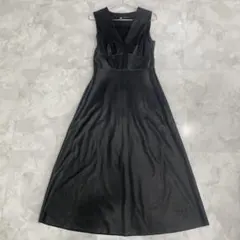 ZARA レザー Vネック ロングドレス ブラック